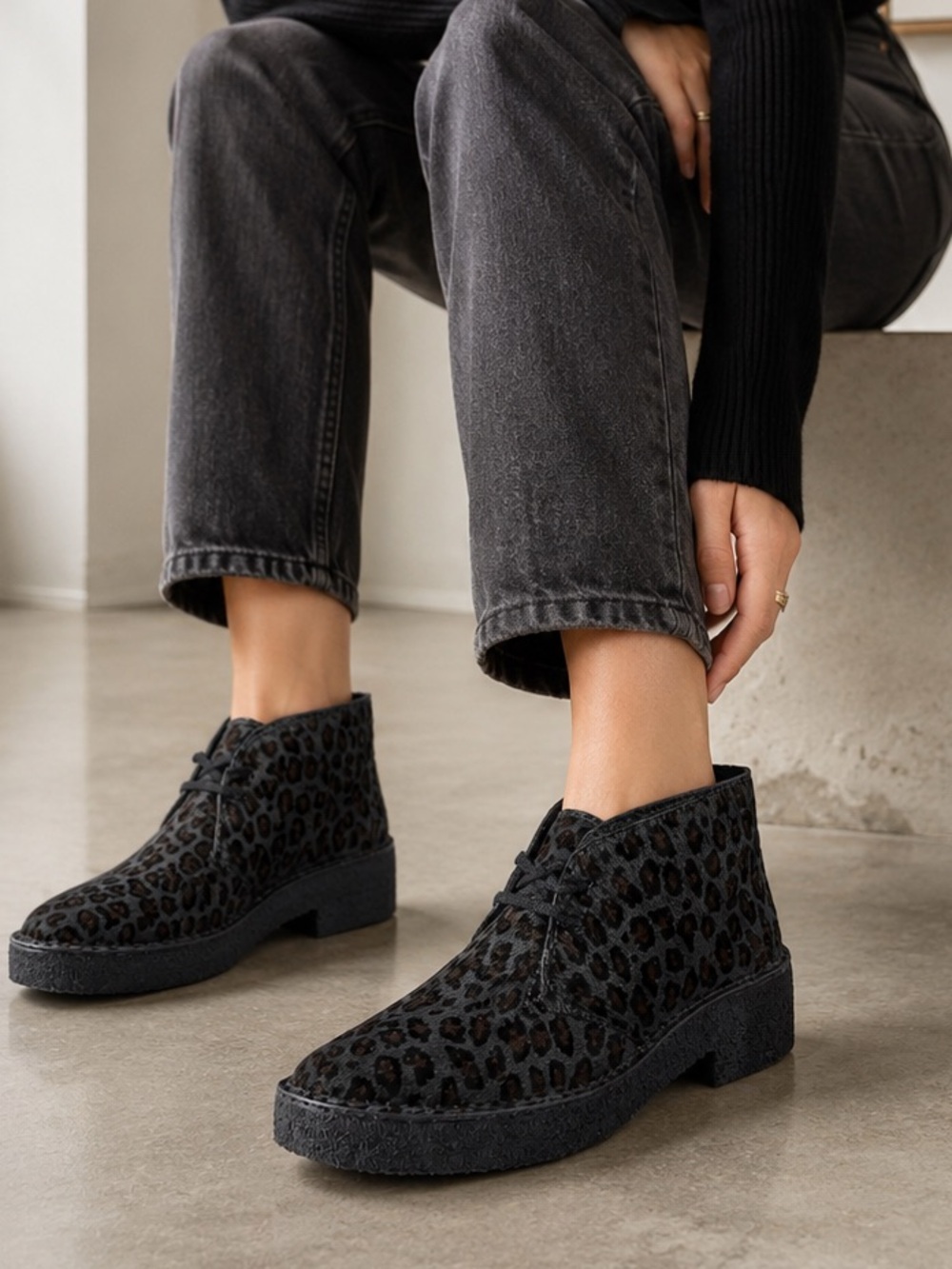 Clarks Arisa Desert Boots in Leopard Calf Hair | 6.5